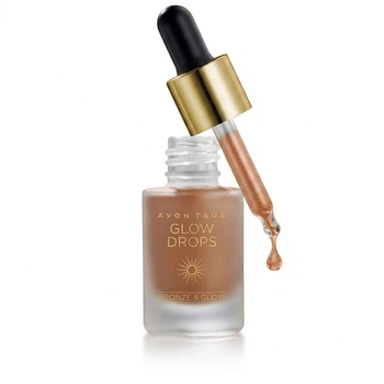 Жидкий бронзер-хайлайтер Avon True Glow Drops, Bronze & Glow Оттенок: «Bronze Vibes / Бронзовое сияние, Бронзовое лето» 14 мл жидкие капли для сияния лица