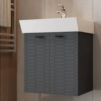 Тумба Devit Flow 484050A 50 см з умивальником та ручками, антрацит матовий