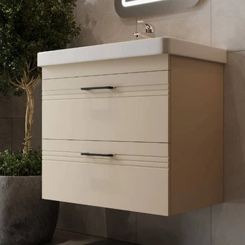 Тумба Devit Urbanis 454060BE 60 см з раковиною та чорними ручками, бежева