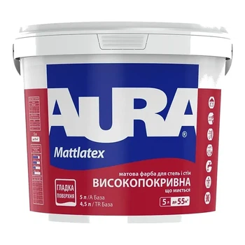 Матова латексна фарба для стін та стель AURA Mattlatex 5 л
