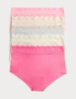 Набор кружевных трусиков Marks&Spencer миди High rise shorts 18(46) 5 шт pink mix lace 0245