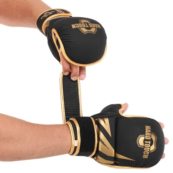 Перчатки крабы спарринговые для MMA тренировочные с открытыми пальцами Hard Touch 00134 размер L Black-Gold