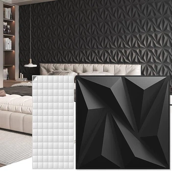 Декоративные 3D панели Art3d Diamond для стен 30×30 см, черные, 20 шт