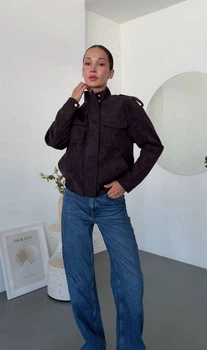 Жіночий замшевий бомбер бордовий S арт.8910tuha