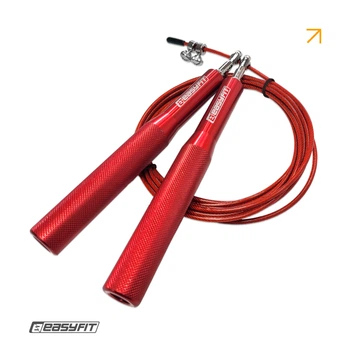 Скакалка скоростная EasyFit Al красная со стальным тросом и алюминиевыми ручками (инвентарь для бокса и гимнастики) EFAlR