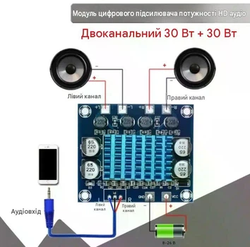 Стерео аудіо підсилювач TPA3110 2 Х 30W XH-A232 DC 8-26V 3A