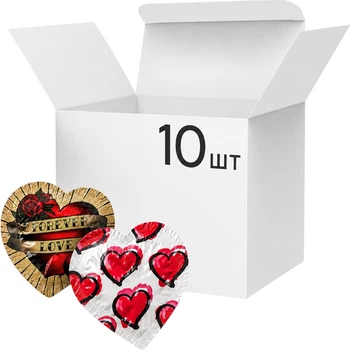 Презервативи Pasante Love Mix Червоного кольору в унікальному пакуванні у формі серця 10 шт (ROZ6501053721)