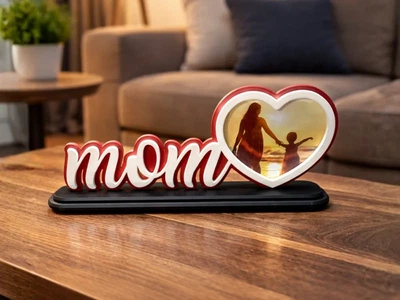 Настільна фоторамка 'mom' з серцем для фотографій, подарунок для мами. Aivory