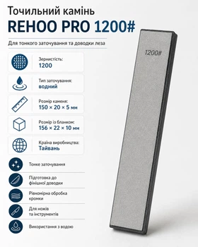Точильний камінь REHOO PRO #1200 водний абразивний брусок для полірування та ультратонкого заточування ножів