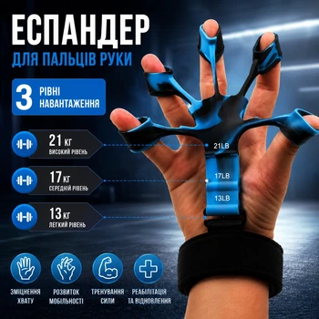 Тренажер для кисти и пальцев руки регулируемый 13/17/21 LB для развития силы хвата и реабилитации