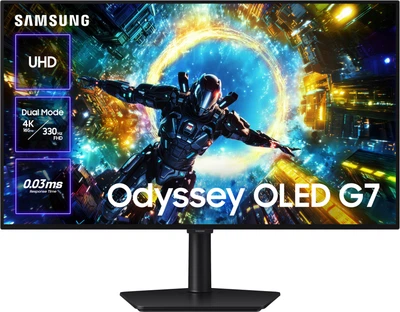 Монитор 32" Samsung Odyssey OLED G7 (LS32HG732SIXUA)-- OLED / Dual Mode (4K 165Hz or FHD 330Hz) / 0.03 мс (GtG) / 240Гц / DCI 99% / DisplayHDR TrueBlack 400 / AMD FreeSync Premium Pro / NVIDIA G-Sync / Samsung OLED Safeguard+ / PIVOT