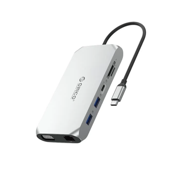Док-станция USB-C Orico XCR-X1 12-в-1 2×HDMI 4K 60 Гц VGA RJ45 SD/microSD PD 100 Вт Grey (6941788803909)