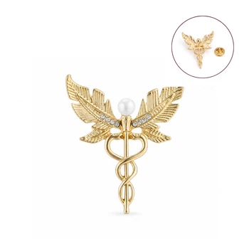 Значок-пин BROCHE брошь Медицина Кадуцей с крыльями золотистый BRGV115555