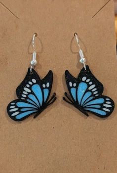 Сережки пластикові Monarch Wings форма метелик Блакитно-чорні