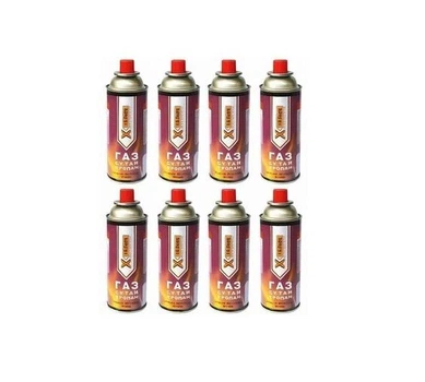 Баллон газовый X-Treme 400 мл EN417 цанговый картридж для активного отдыха и туристической плиты горелки кемпинга рыбалки походов 8шт