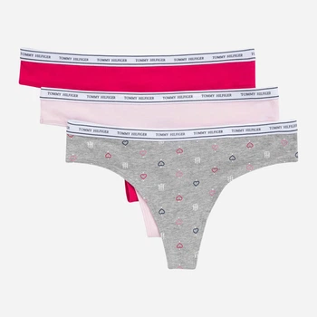 Набор трусиков танга женских хлопковых Tommy Hilfiger 285379491 L 3 шт Розовый/Серый (1160651235)