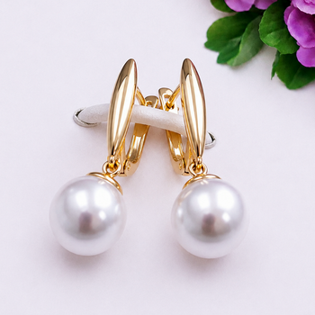 Сережки Xuping Jewelry довжина - 2.9см, перли - 1см медичне золото позолота 18К с1703