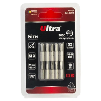 Биты SL3 ¼" 25мм S2 10шт 58-61 HRC ULTRA