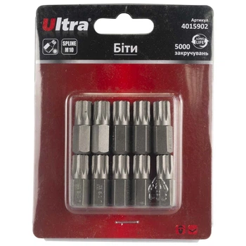 Биты Spline M10x30мм S2 10шт магнитные ULTRA