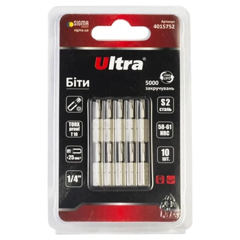 Биты TORX-proof 10×25 мм S2 10 шт для шуруповерта ULTRA