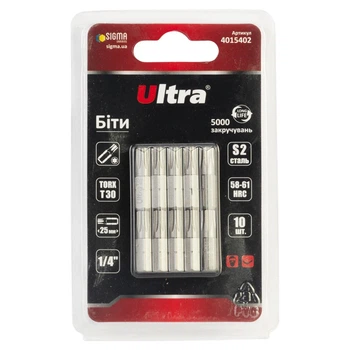Биты TORX 30х25 мм ¼" S2 10 шт магнитные ULTRA