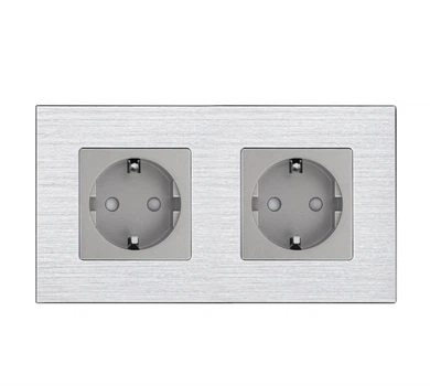 Двойная электрическая розетка WALLPAD с заземлением 250В 16А алюминий серая
