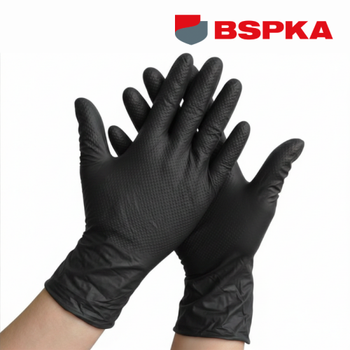 Нітрилові рукавички BSPKA Міцний Хват - Чорні (100 шт) XL (9-10)