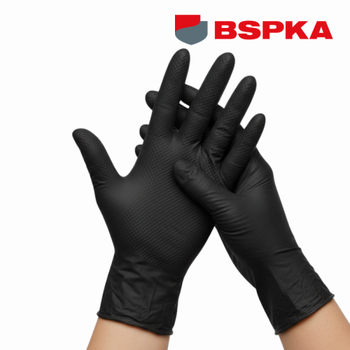 Нітрилові рукавички BSPKA Міцний Хват - Чорні (100 шт) M (7-8)