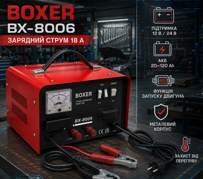 Пускозарядное устройство для автомобильного аккумулятора Boxer BX8006 12 24 В 18 А для АКБ 20 120 Ah с функцией запуска двигателя