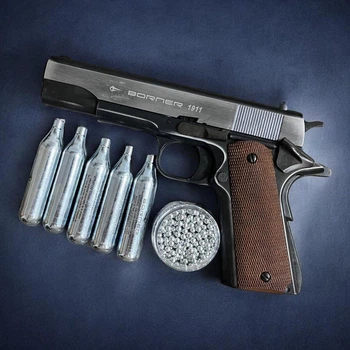 Пневматичний пістолет Borner Colt 1911 Blowback + кульки та 5 балонів СО2