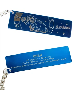 Брелок металлический с гравировкой Знаки зодиака двусторонний "Aries" р. 7*2 см