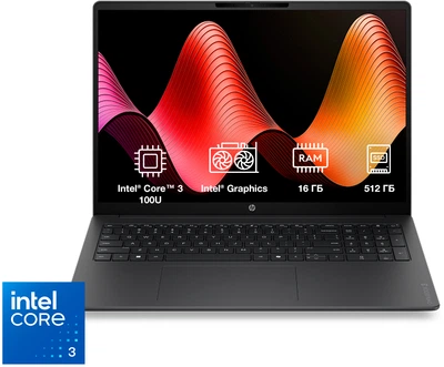 Ноутбук HP OmniBook 3 Laptop 16-bu0021ua (DM8D2EA) Jet Black / 16" IPS WUXGA / Intel Core 3 100U / RAM 16 ГБ / SSD 512 ГБ / Зарядка по USB