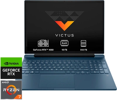 Ноутбук HP Victus Gaming Laptop 15-fb3117ua (DM8F7EA) Performance Blue / 15.6" IPS 144 Гц / AMD Ryzen 7 7445H / RAM 16 ГБ / SSD 512 ГБ / RTX 4050, 6 ГБ / RGB Подсветка клавиатуры