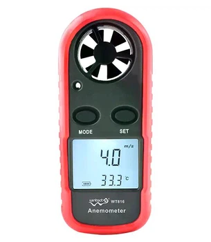 Анемометр WINTACT WT816 червоний 0.1-30 м/с крильчастий кишеньковий з термометром та підсвіткою дисплея 105x40x18 мм (112-163-WT816)