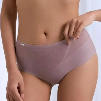 Трусики микрофибра бесшовные Lanny mode 51047 с сеткой Капучино, Xl