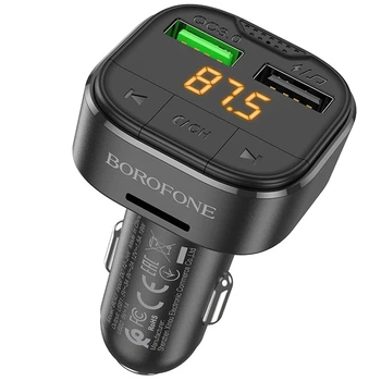 АЗУ FM модулятор Borofone BC43 Flash 18W QC3.0 2USB-A черный