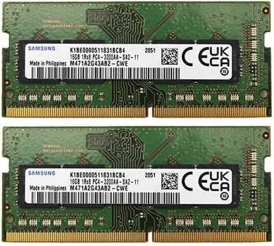 Комплект оперативной памяти для ноутбука Samsung 32GB (2x16GB) DDR4 3200MHz SO-DIMM 1Rx8 (M471A2G43BB2-CWE)