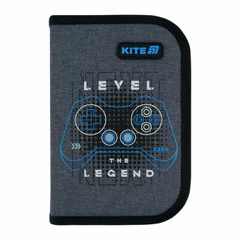 Пенал Kite Level UP "Игроман" 20.5х14х4 см 1 отделение с 2 отворотами каркасный на молнии серый (K26-622-6)