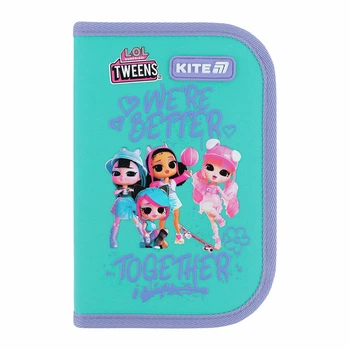 Пенал Kite LOL Tweens "Куколки Лол" 20.5х14х4 см 1 отделение с 2 отворотами каркасный на молнии бирюзовый с фиолетовым (LO26-622)