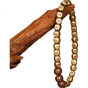 Браслет Longhushan Golden Light Charm з кіноварі, латунні ювелірні вироби, захисний амулет, знак зодіаку, рік коня, вражений громом, дерев'яні намистини зизифусу