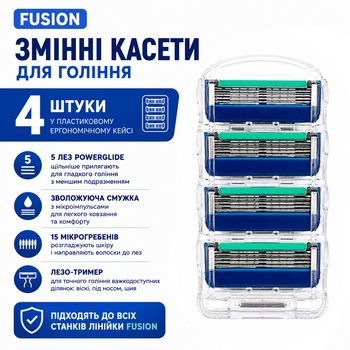 Змінні касети для гоління Fusion, 4 шт. у пластиковому ергономічному кейсі, для всіх станків Fusion