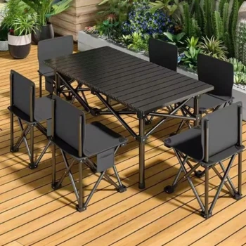 Складной туристический стол 95×55 см + 6 стульев 30*30*35см MA643 Черный