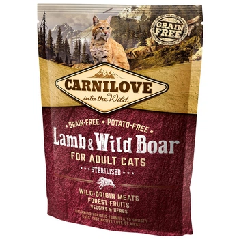 Сухий корм Carnilove Cat Sterilised Lamb & Wild Boar (для стерилізованих котів, ягня+дикий кабан) 400 г