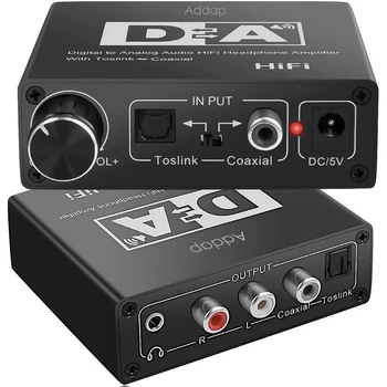Конвертер звукового сигналу Addap DAC-02, ЦАП-перетворювач аудіо з Toslink (SPDIF) та коаксіального на RCA + mini Jack + SPDIF +