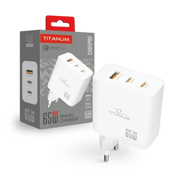 Зарядное устройство TITANUM CH65PRO GaN 65W 2xUSB-C+USB-A White 29232
