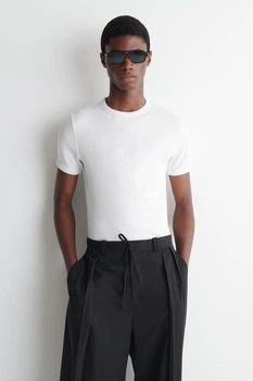 Футболка чоловіча COS slim ribbed cotton t-shirt 1229297001 M Білий