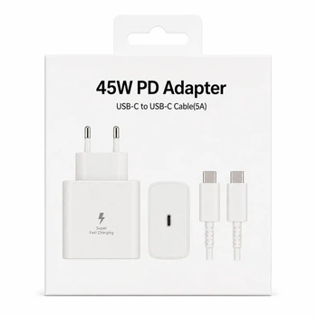 Адаптер Type-C 45W + кабель Type-C/Type-C Белый