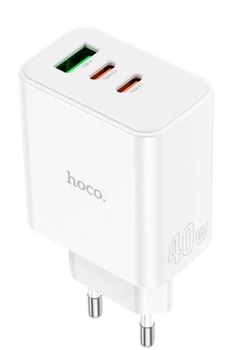 Мережевий зарядний пристрій HOCO C126A Pure Power 3Port (2xType-C + USB) 40W PD/QC White