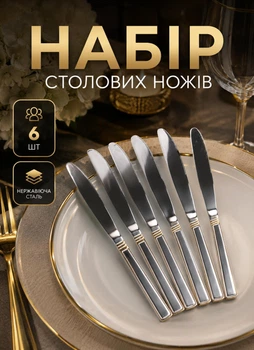Набор столовых ножей на 6 персон для сервировки стола столовые ноши 6 шт из нержавеющей стали с гальваническим покрытием Хром с золотом