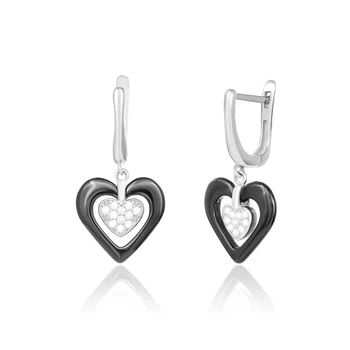 Серебряные серьги «Ceramic Heart Glow»